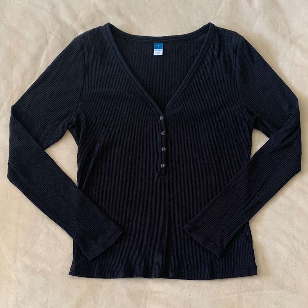 Old Navy Size L Black Long Sleeve Henley Top